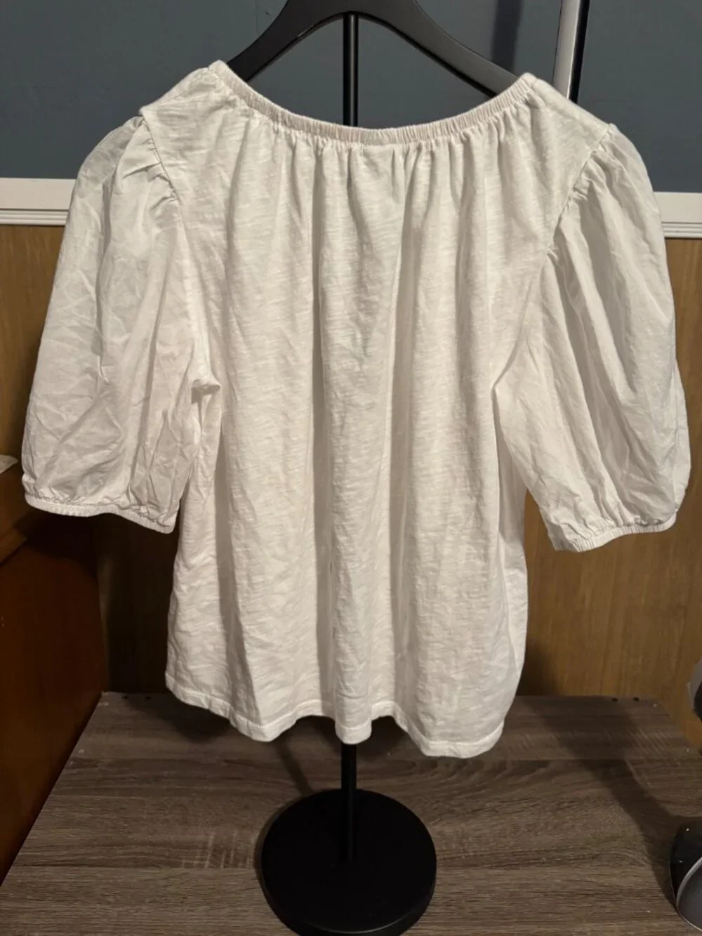 Old Navy White Puff Sleeve Gathered Scoop Neck Blouse Top Medium